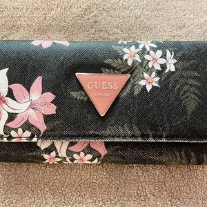 Guess Factory Black Floral Clip zipper wallet